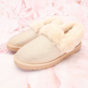 Women's Embellished Faux Sheepskin House Slippers Size 8M Cream Indoor Non-Slip